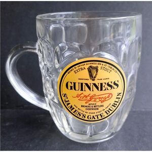 Guinness Extra Stout Dimpled Glass Beer Mug St James Gate Dublin Tankard 4.75in